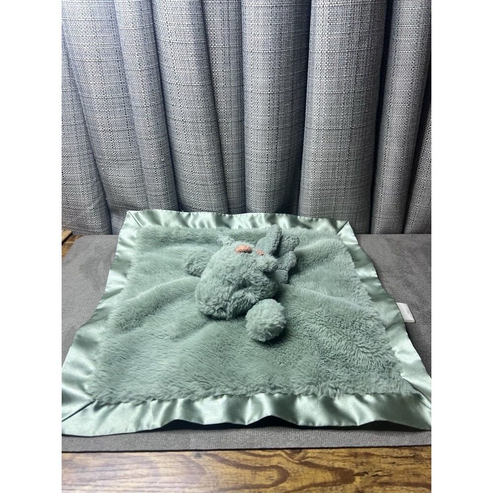 Cloud Island Green Dragon Plush Lovey Baby Security Blanket Satin Trim 14 Inch